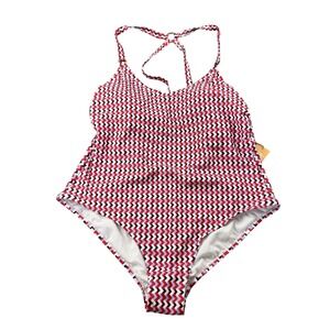 Kona Sol One Piece Swimsuit Size 18 Red White Blue Geometric Tie Back NWT